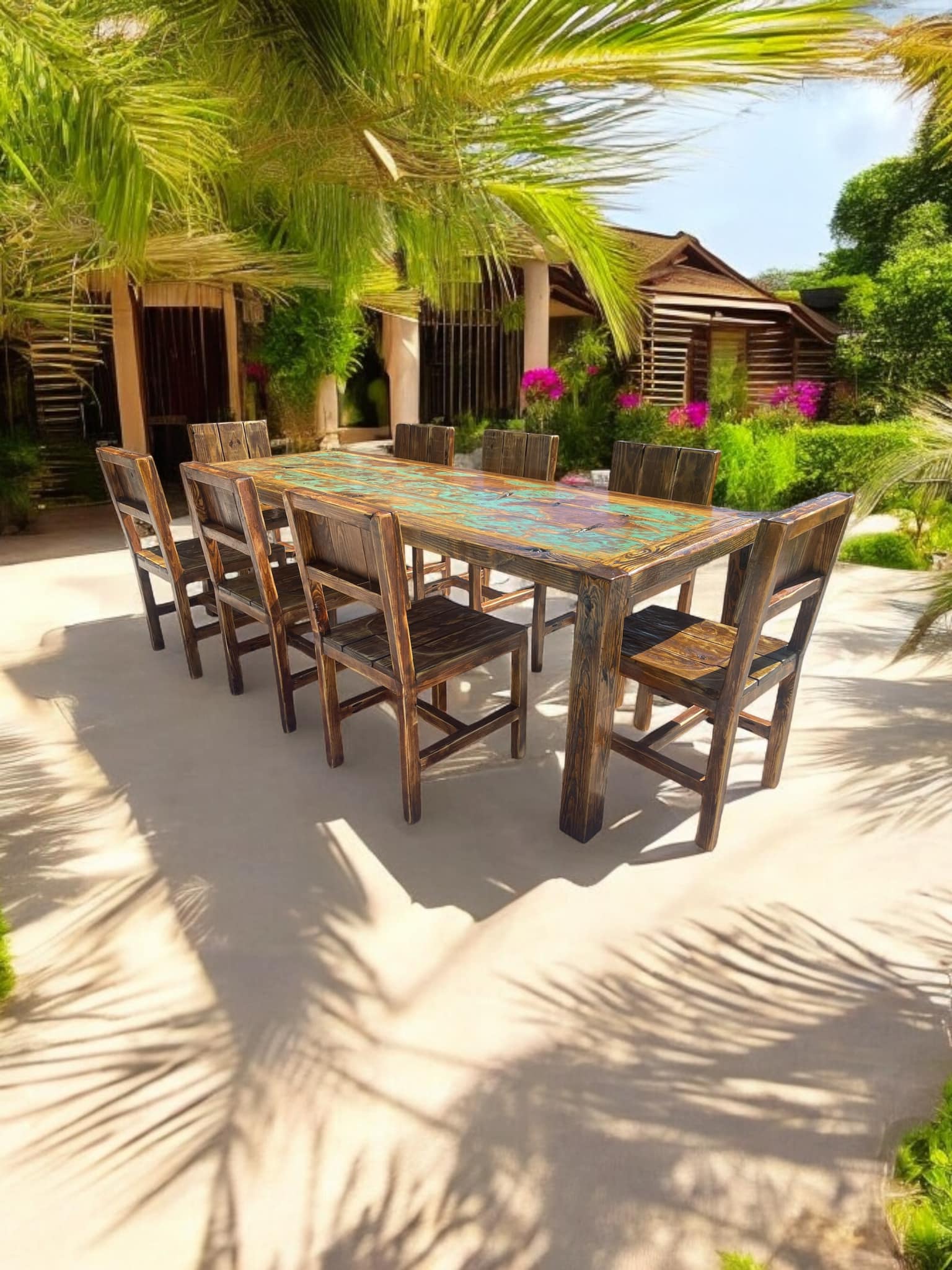kerf and bevel custom island furniture 9 piece patina dining set