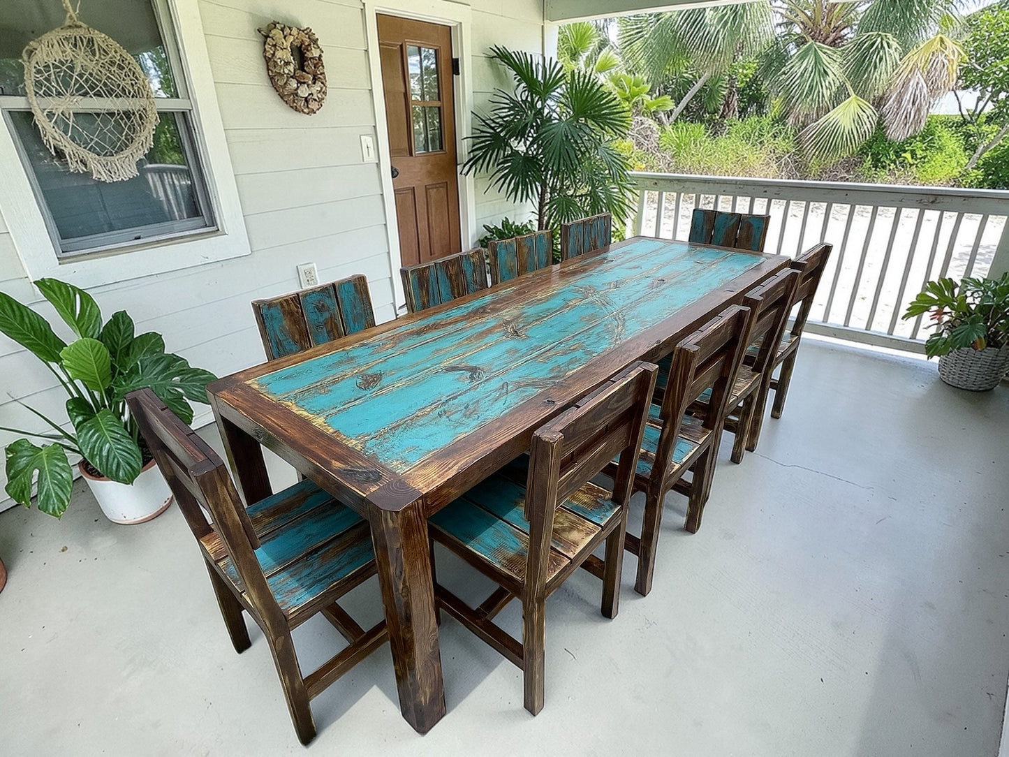 11 piece Hand Crafted Coastal Farmhouse Dining Table set