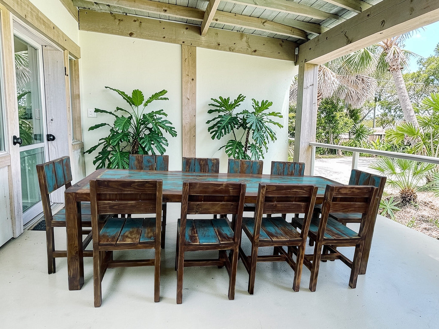 11 piece Hand Crafted Coastal Farmhouse Dining Table set