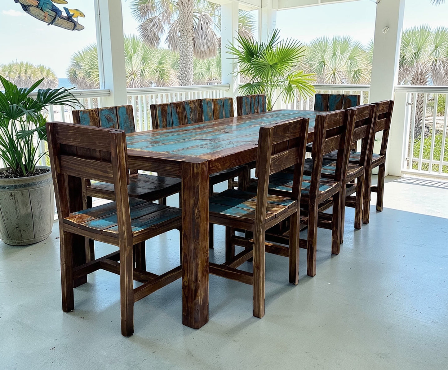 11 piece Hand Crafted Coastal Farmhouse Dining Table set