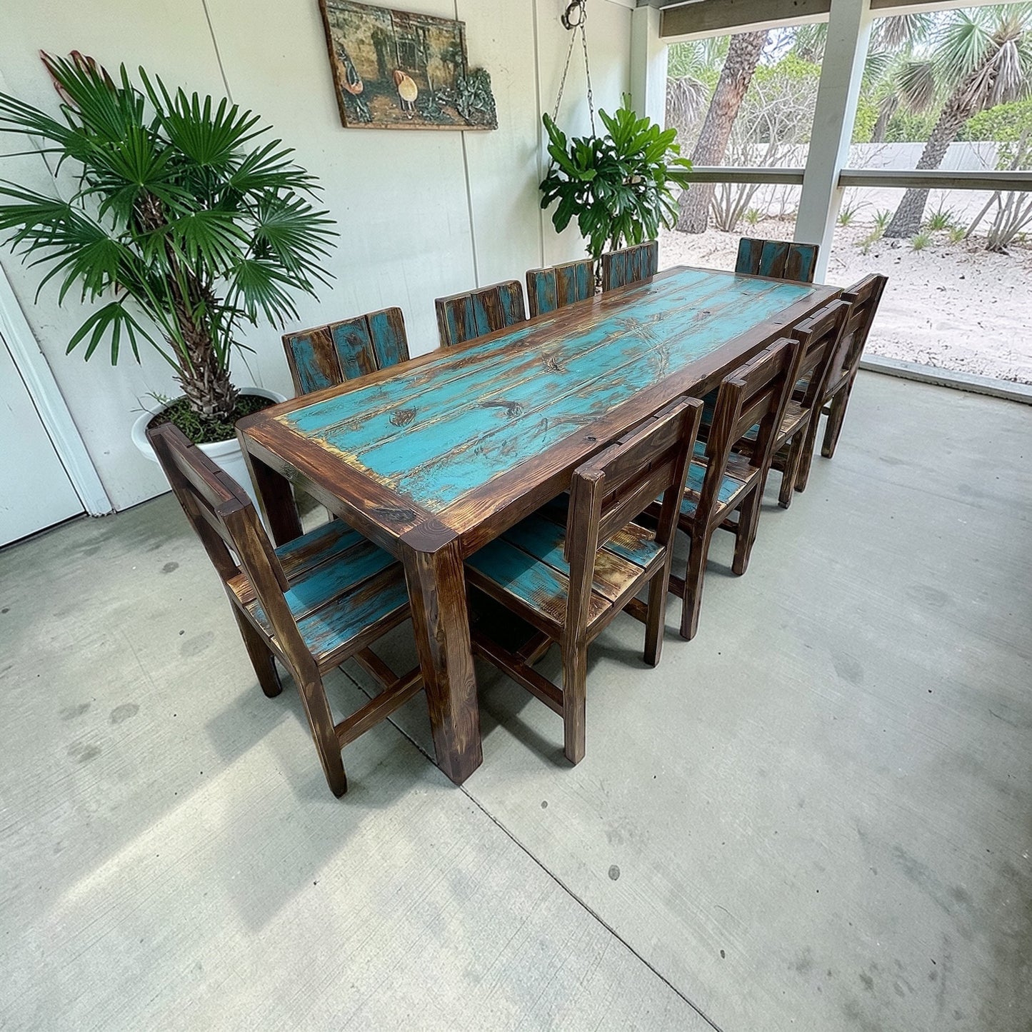 11 piece Hand Crafted Coastal Farmhouse Dining Table set