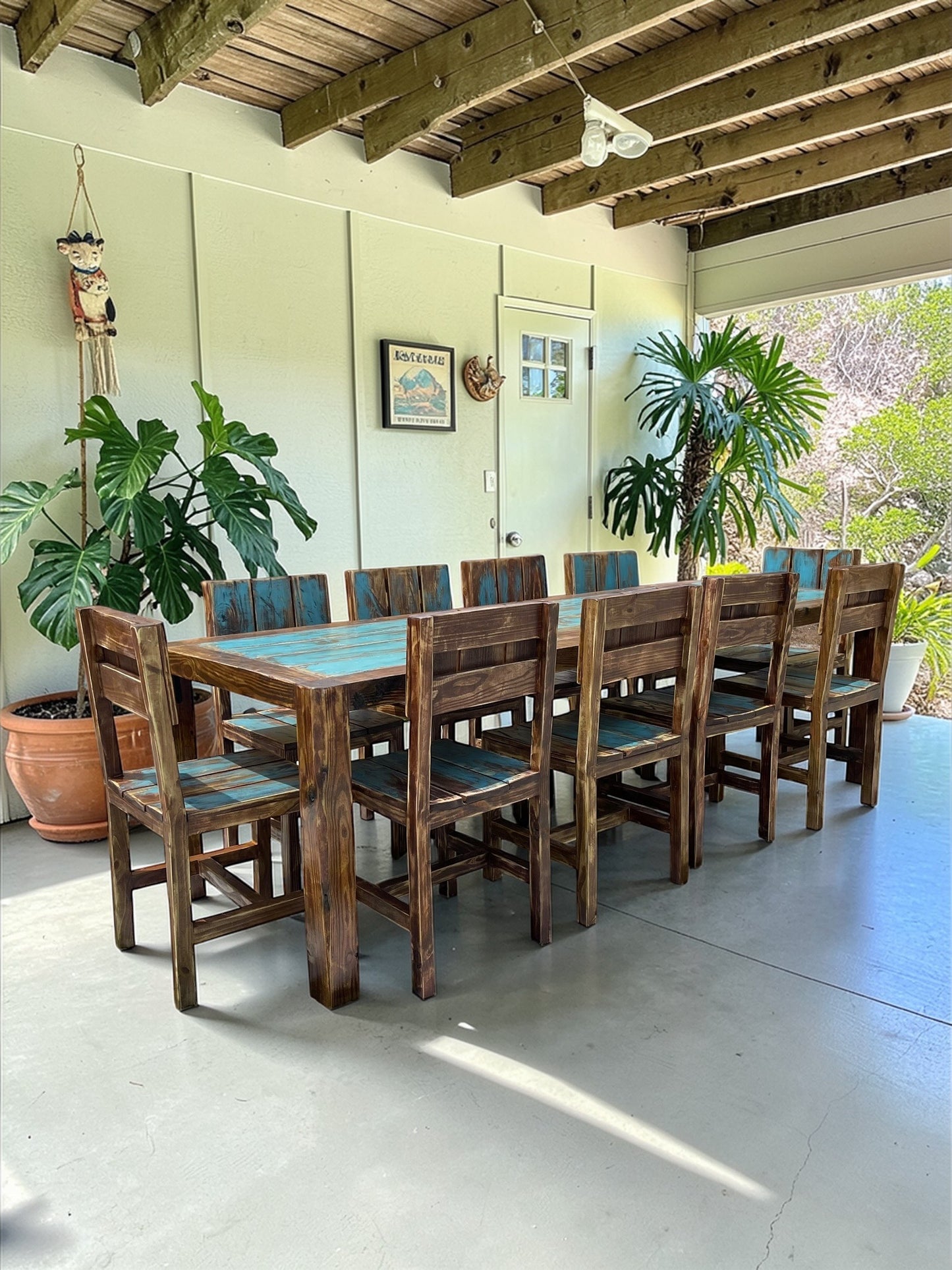 11 piece Hand Crafted Coastal Farmhouse Dining Table set